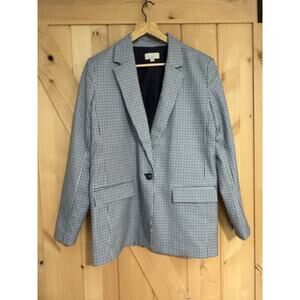 Loft | Blue Plaid Check Houndstooth One Button Washable Blazer | Size 10